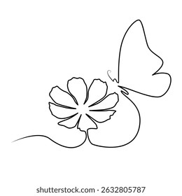 Line art flower and butterfly
