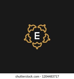 Line art flower with E letter vector logo design