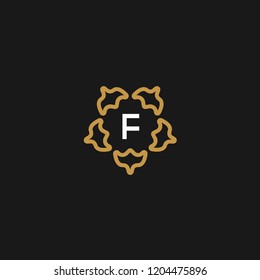 Line art flower with F letter vector logo design