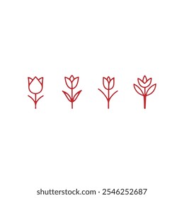 A line art flower icon set vector illustration in white background.