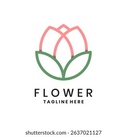 Line art flower logo with petals and leaves