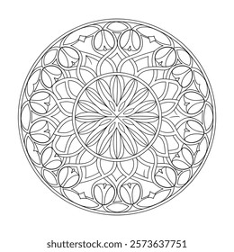 A line art flower mandala of a coloring page 