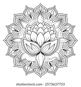 A line art flower mandala of a coloring page 