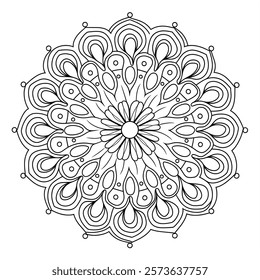 A line art flower mandala of a coloring page 