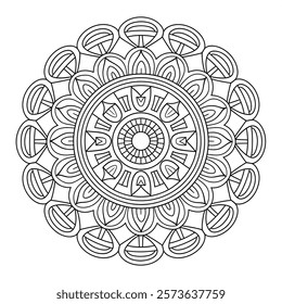 A line art flower mandala of a coloring page 