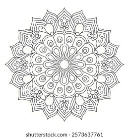 A line art flower mandala of a coloring page 