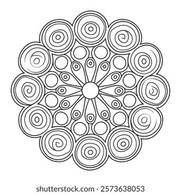 A line art flower mandala of a coloring page