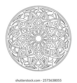 A line art flower mandala of a coloring page