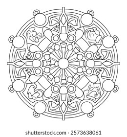 A line art flower mandala of a coloring page