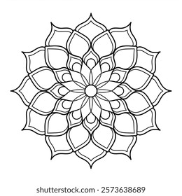 A line art flower mandala of a coloring page