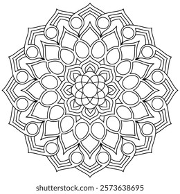 A line art flower mandala of a coloring page