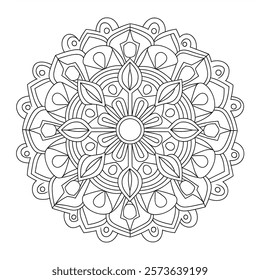 A line art flower mandala of a coloring page