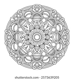 A line art flower mandala of a coloring page