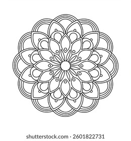 A line art flower mandala design illustration of a coloring page