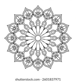 A line art flower mandala design illustration of a coloring page 