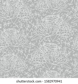 Line art flower seamless pattern for fabric design. Vector abstract graphic design. Ornament illustration. Flower background. White background.