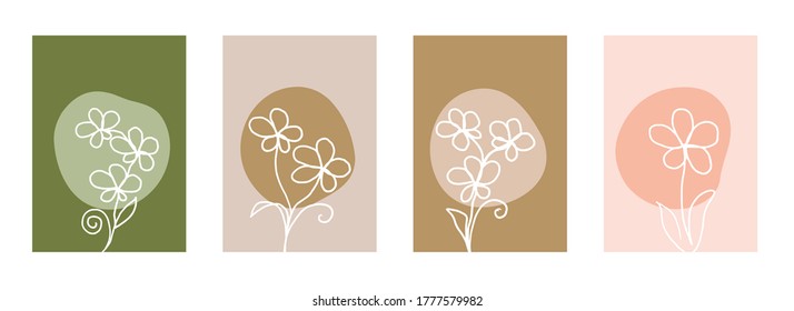 Line art flower set. One line drawing. Fancy line art. Trendy concept for the logo, card, banner, poster flyer,  vector illustration.
