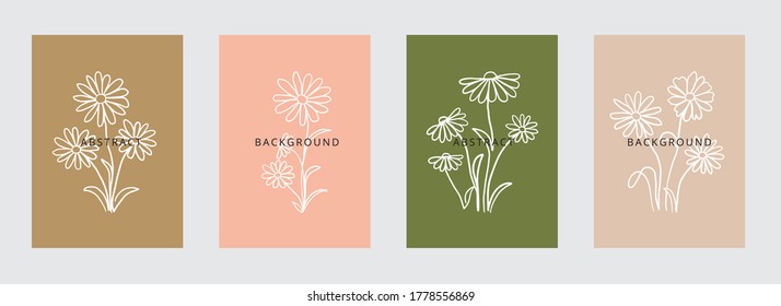 Line art flower set. One line drawing. Fancy line art. Trendy concept for the logo, card, banner, poster flyer,  vector illustration.