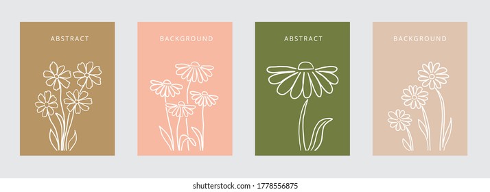 Line art flower set. One line drawing. Fancy line art. Trendy concept for the logo, card, banner, poster flyer,  vector illustration.