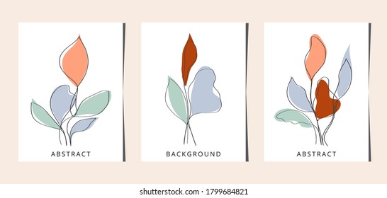 Juego de flores de arte de línea. Dibujo de una línea. Arte de línea de moda. Concepto de moda para el logo, tarjeta, banner, volante de afiches, ilustración vectorial.