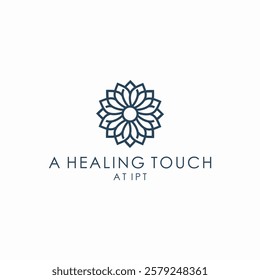line art flower sun logo design vector