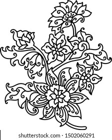 line art flower vector,art of batik.