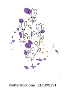 Line art flower with watercolor. Vector art