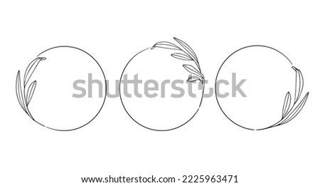 Line art Flowers Frame on white background. Eucaliptus wreath outline. Circle border vector