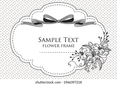 Line art flowers and label frame vector illustration