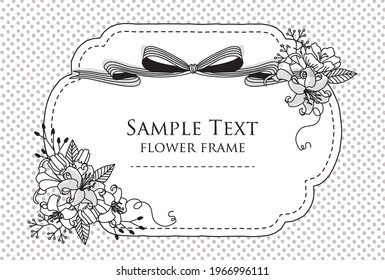 Line art flowers and label frame vector illustration