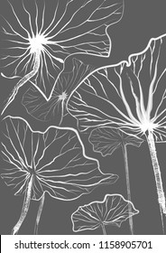 Line art flowers on grey background