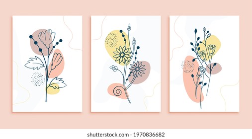 line art flowers poster layout template design