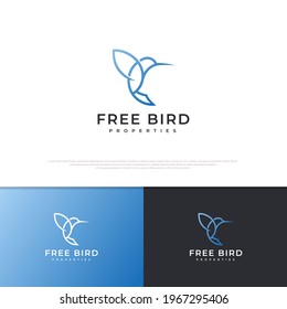 Line art fly bird logo design