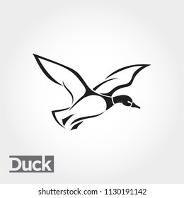 line art Flying duck, goose, swan landing logo