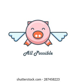 Line art flying pig logo. Vector illustration. All possible concept. Pig logo .Pig flat logo. Pig icon. Pig cartoon. Flying pig. Pig logo best. Pig logo line art. Pig line art. Happy pig. Pink pig