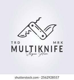 line art folded multitool knife logo template design, multi knife icon symbol vector illustration