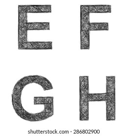 Line art font design set - letters E, F, G, H