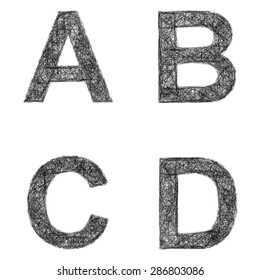 Line art font design set - letters A, B, C, D