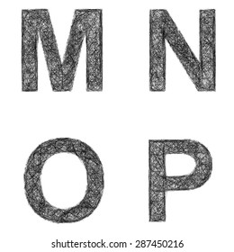 Line art font design set - letters M, N, O, P