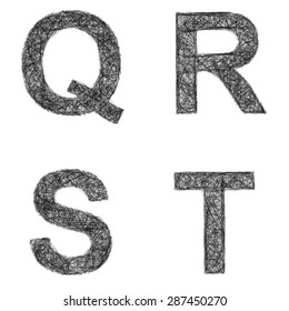Line art font design set - letters Q, R, S, T