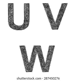 Line art font design set - letters U, V, W