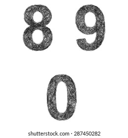Line art font design set - numbers 8, 9, 0