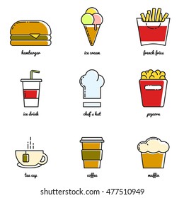 Line art food and drink icon set