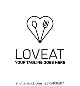 line art food logo template, a spoon and a fork in a heart vector illustration