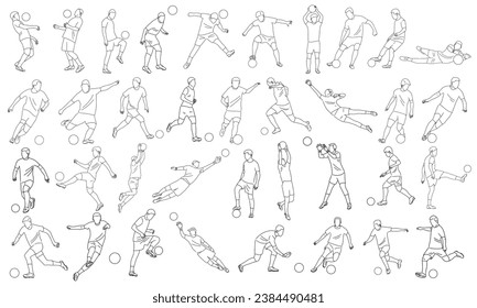 Line art of football player and  goalkeeper set vector