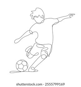 Line art of a football player kicking time vector art illustration