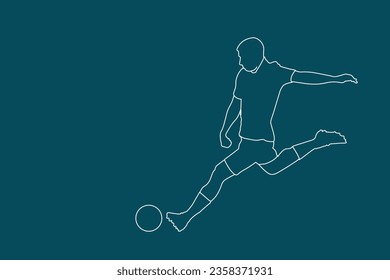 Line art. Football Silhouette Sport. Male soccer player in action isolated white background Vector illustration