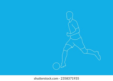 Line art. Football Silhouette Sport. Male soccer player in action isolated white background Vector illustration