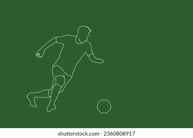 Line art. Football Silhouette Sport. Male soccer player in action isolated white background Vector illustration