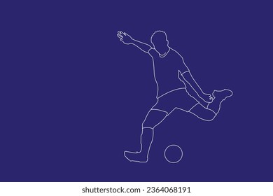 Line art. Football Silhouette Sport. Male soccer player in action isolated white background Vector illustration